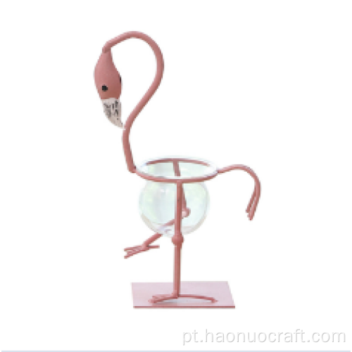 Decoração de mesa em metal rosa flamingo vaso plantador de vidro